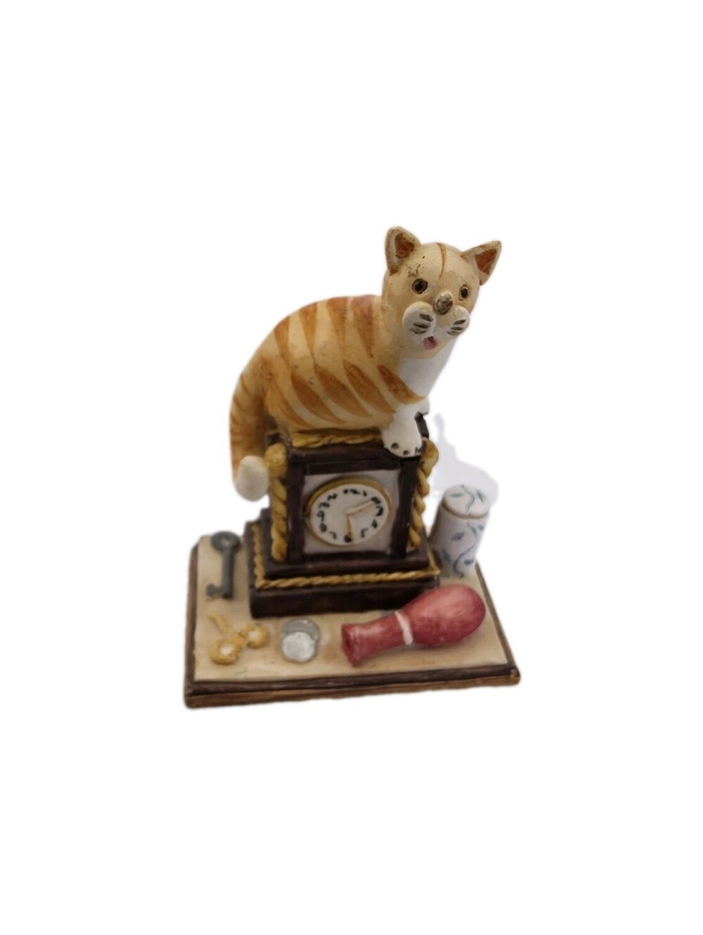 Vintage Peter Fagan Cat On Clock Mantle Top Orange Tabby Scotland 1988 Miniature